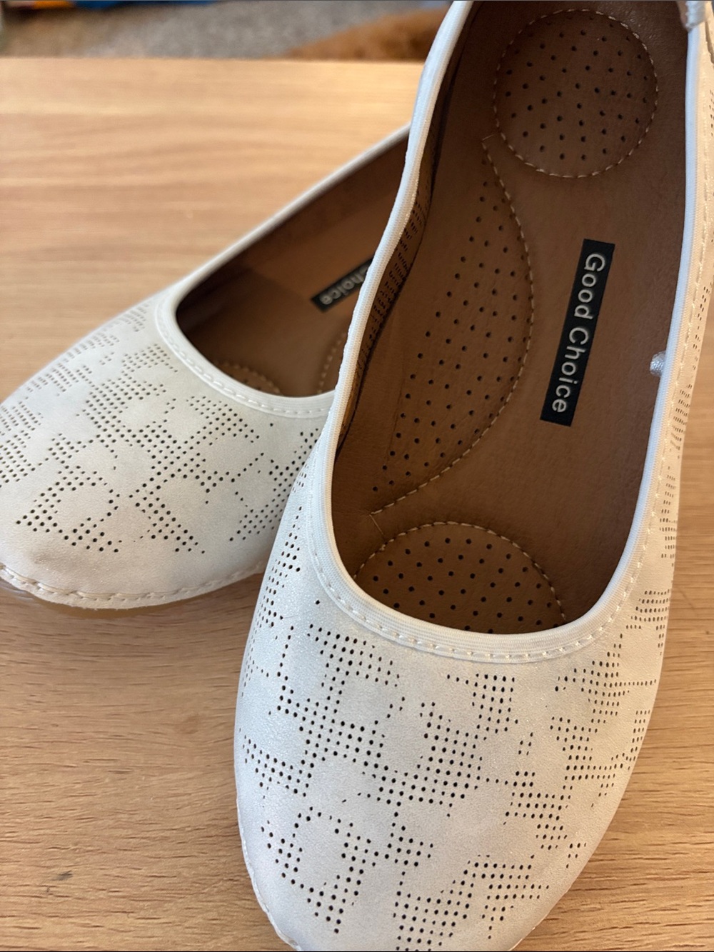 Good Choice Cream Perforated Ballet Flats for Women